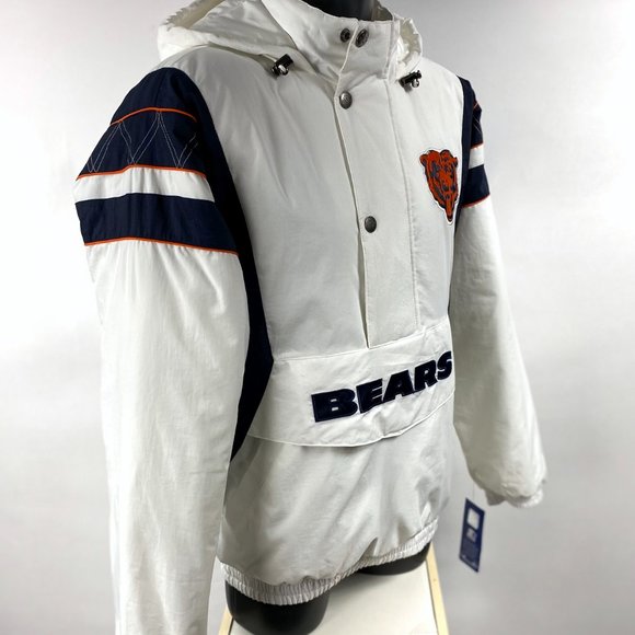 Bears Jacket Chicago STARTER NFL Half Zip Hooded Jacket WHITE 3X 5X - Picture 5 of 9